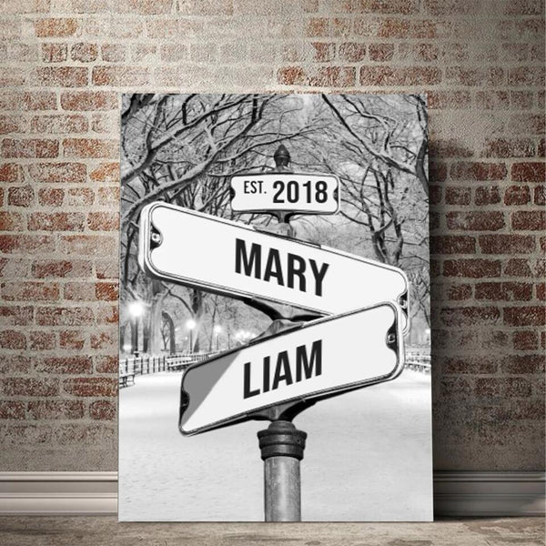 Personalized Canvas "Vintage Street Sign for couples" Central park in
